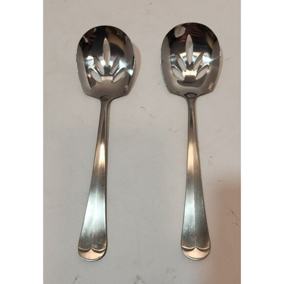 Vintage Hoan Stainless Indonesia Slotted Serving Spoons 8.75" Set of 2 - Picture 1 of 6